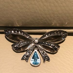 Avon Silver and Crystal Bow Brooch